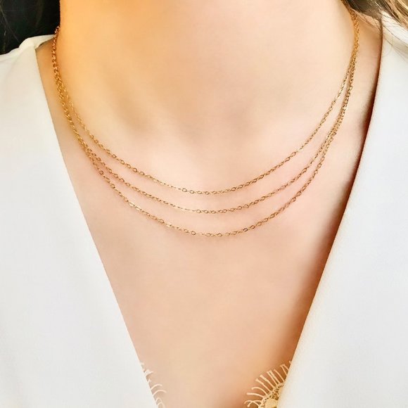 14K gold-filled triple chain layered necklace - Picture 1 of 2